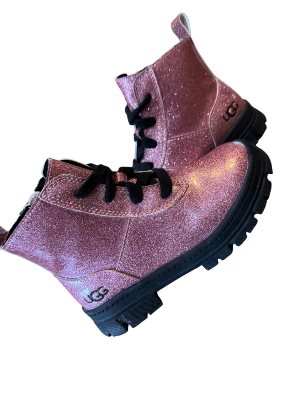 UGG Ashton Lace-Up Glitter Pink Combat Boots Kids' Size 12 - Picture 13 of 16